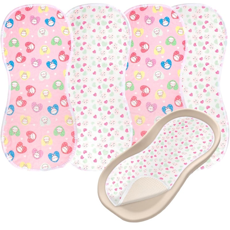 YSSPPOY 4 Packs Peanut Changing Pad Cover, 4-Layer Thickened Changing Pad Liner Waterproof Absorbent Non-Slip Reusable, Fits in Peanut Shaped Changing Pads (Pink) - Image 1